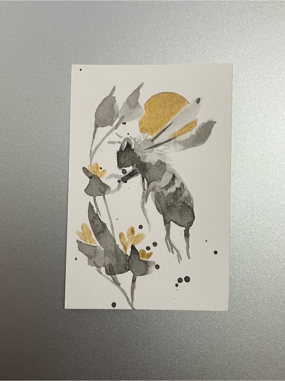 Original bumblebee painting honeybee art sumi-e style collectible artwork